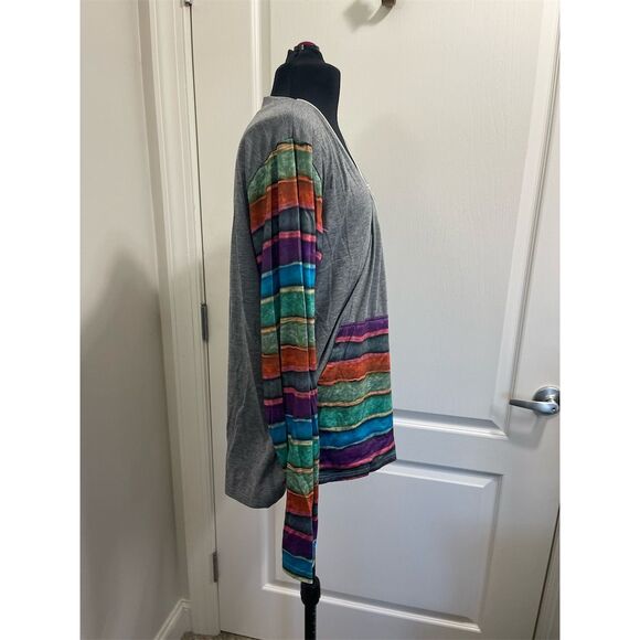 Women's XL Multicolor Striped V-Neck Long Sleeve T-Shirt Casual (#288) - Picture 2 of 7